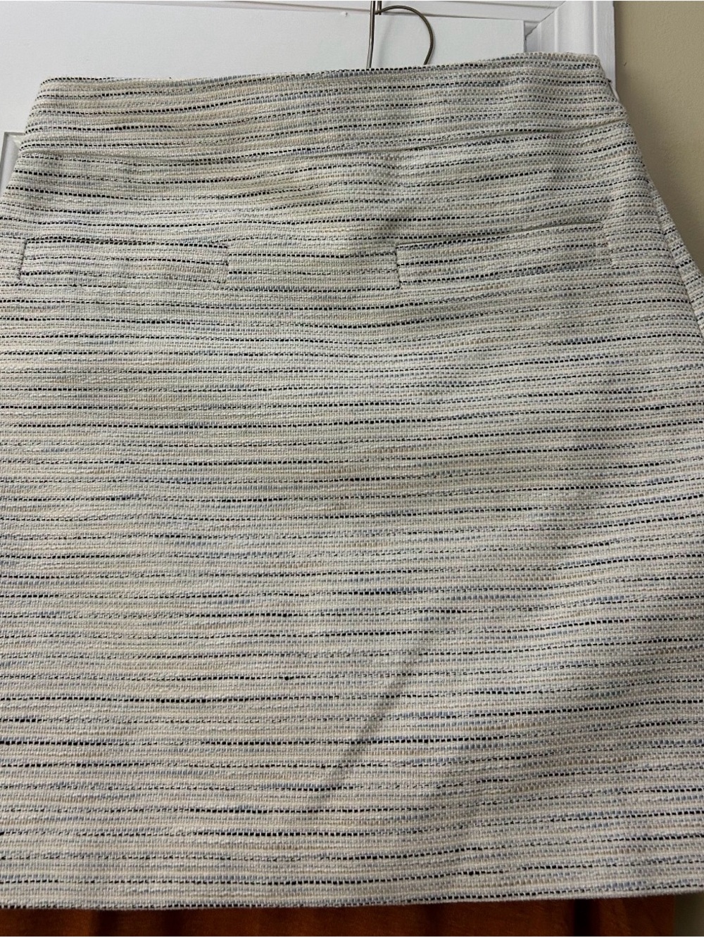 LOFT Cream and Black Striped Pencil Skirt